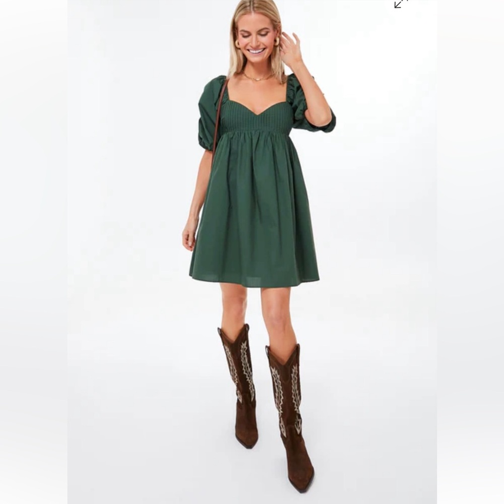 Hyacinth House emerald puff sleeve Sasha mini dress, size Large